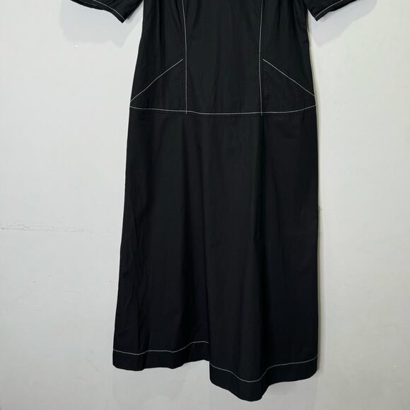 NWT Madewell Puff-Sleeve Drop-Waist Midi Dress Lightweight Cotton Black Size 0 - Picture 7 of 15